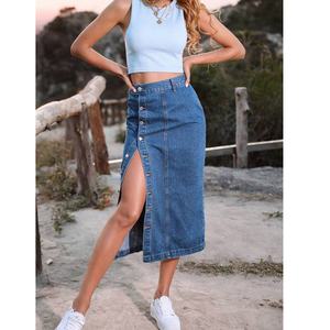 Mode Street Wear taille haute <span class=keywords><strong>jean</strong></span> délavé bouton latéral jupes noires ouvertes <span class=keywords><strong>jupe</strong></span> crayon <span class=keywords><strong>en</strong></span> <span class=keywords><strong>jean</strong></span> pour les femmes - Product Image 2