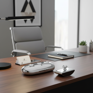 Set da scrivania Lux Post in 2 pezzi con finitura cromata, accessori per ufficio - Product Image 3
