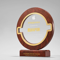Trophée de luxe au design créatif avec base en marbre gravée au laser, plaque de récompense en verre rond marron, certificat d'honneur VIP, cadeau promotionnel
