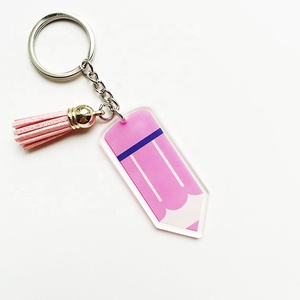 Personalized Sublimation Clear Blank Monogram Tassel Teachers Gifts Pencil Plastic Acrylic Keychain