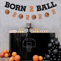 Dekorasi Pesta Ulang Tahun Bola Basket Born 2 Ball Banner Garland Bola Basket Perlengkapan Pesta Olahraga untuk Ulang Tahun ke-2 Anak Laki-Laki