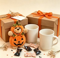 Décoration de tasse à café en peluche ours citrouille mignon pour la table d'Halloween