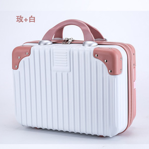 Retro 14 Inch <b>Makeup</b> <b>Case</b> Portable Cosmetic Bag With Zipper And Soft Handle For Everyday Use White Pink Color Combination - Product Image 1
