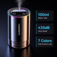 Diffuseur d'arômes USB pour voiture, humidificateur à ultrasons, commande tactile, arrêt automatique, lumière RGB, 100 ml