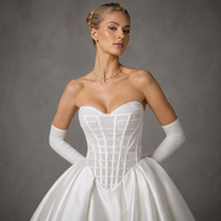 Robe de mariée bustier dos nu coupe trapèze en dentelle avec traîne chapelle, longueur ras du sol, en tissu satiné Surah, couleur personnalisée, grandes tailles