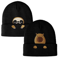 Bonnet tricoté unisexe personnalisé avec logo brodé Capybara, chaud et ajustable, style Hip-Hop, en acrylique, pour automne/hiver