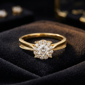 Anillo de Oro Amarillo de 18k/18 Quilates con Diamante Blanco Natural Auténtico, Diseño Vintage para Mujer, Regalo de Boda - Product Image 2