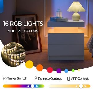 <strong>High</strong> <strong>Gloss</strong> White Night Stand Bedroom Furniture Wood LED Light Nightstand Bedside <strong>Table</strong>, <strong>End</strong> <strong>Table</strong> - Product Image 2