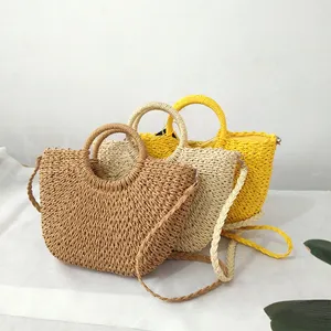 Handgemaakte Half-Ronde Messenger Purse, Strand Handtassen Voor Vrouwen Zomer Vakantie Strand Handtas Rotan Geweven Strozak/