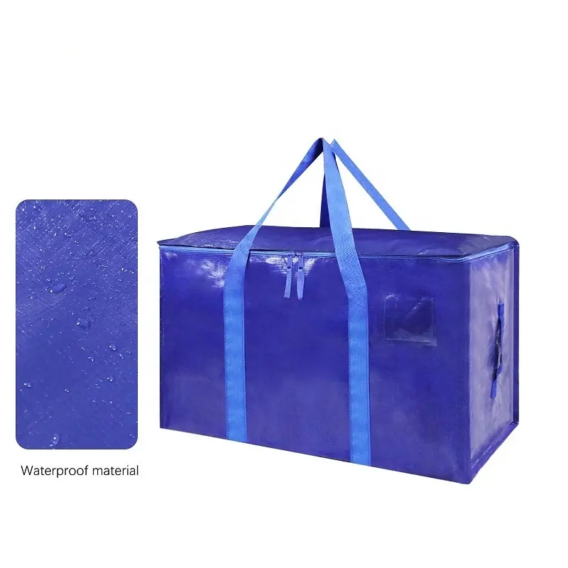 Pabrik OEM tas penyimpanan bergerak lipat biru tas bergerak tenun pp laminasi daur ulang ekstra besar dengan ritsleting