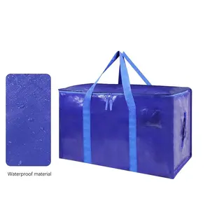Factory OEM Blue Foldable Moving Storage Bag Extra Large Recycled Laminated Pp Woven Moving Bags With Zippers