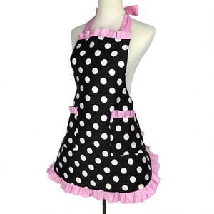 Cute Retro Polka Dot <b>Apron</b> With Pockets Adjustable Waist Daily Use Red Pink Yellow Green Purple Color Options - Product Image 3