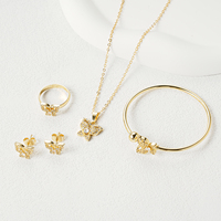 Ensemble de bijoux HanHan Hello Kitty entièrement serti de zirconiums et bague ouverte, ensemble de bijoux pour enfants, dessin animé, chaton mignon