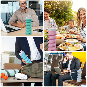 Silicone Folding Water Bottle 500ml Portable Collapsible Travel Mug Unisex Foldable <b>Drinkware</b> - Product Image 4
