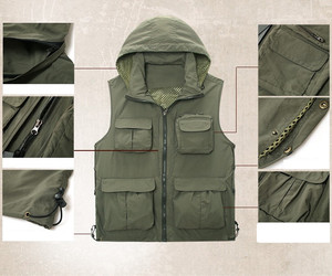 Gilet da pesca traspirante in Mesh Unisex con cappuccio Multi-tasche fotografia gilet da viaggio <span class=keywords><strong>giacca</strong></span> per adulti <span class=keywords><strong>e</strong></span> giovani - Product Image 3
