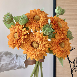 Vase en céramique rond blanc floqué, tournesol artificiel, décoration d'intérieur, vase de table pour mariage - Product Image 5