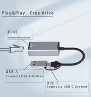 2 in 1 Type C / USB 3.0 to 1000Mbps Gigabit RJ45 Ethernet Adapter Aluminum Alloy Network Card for Phone Laptop