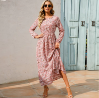 Robes longues pour femmes, style bohème décontracté, à manches longues, taille haute, en mousseline, à motifs floraux, pour le printemps et l'automne, idéales pour la plage