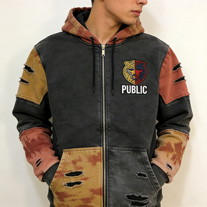 Fabricante OEM/ODM, Sudadera con Capucha para Hombre, Estilo Streetwear, Lavado Ácido, Algodón, Corte Cuadrado, Patchwork, Bordado Plano, Cierre de Cremallera - Product Image 3