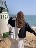 Sac fourre-tout en toile style coréen avec doublure en polyester, grande capacité, design à lettres, simple, décontracté, tendance, pour étudiants et shopping