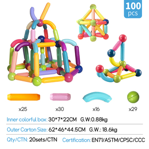 100 pièces blocs de <span class=keywords><strong>construction</strong></span> en plastique personnalisés jeux de <span class=keywords><strong>Construction</strong></span> créatifs ensemble tige bâtons magnétiques boules jouets éducatifs enfants EN71 - Product Image 2