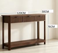 Meilleure Vente : Table Console en Bois Cannelé à Deux Niveaux avec 3 Tiroirs, Table Étroite pour Derrière Canapé, Étagère de Rangement Ouverte, Pieds Courbes