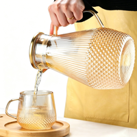 Ensemble de carafe en verre de couleur personnalisée de luxe, support en bois pour tasses, couvercle en métal doré, résistant à la chaleur, théière écologique