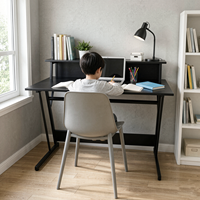 Zwart gamingbureau 120x60cm met monitorverhoger Z-pootontwerp Computertafel met metalen onderstel voor gamekamer en studeerruimte