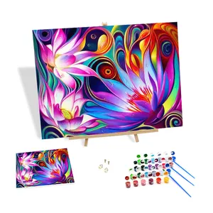 Hand Painted Flower Painting By Numbers Kits Lotus Oil Painting By Number Wall Art For Living Room Home Decoration