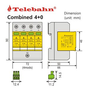 Telebahn 4p 20ka-40ka t2 275v ac ac spd kema עבור שלושה שלבים - Product Image 3