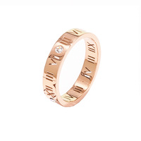 Bague unie en acier inoxydable de style européen et américain pour femme, design chiffres romains, plaqué or 18 carats, creuse