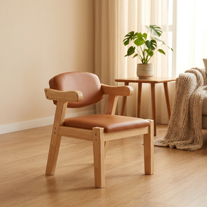 Chaise de salon scandinave moderne, structure en bois, siège en cuir PU, dossier solide, design ergonomique, mobilier de maison - Product Image 4