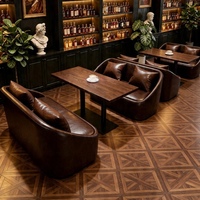 Ensemble table et chaises de style rétro américain pour restaurant et café, avec canapé en bois et cuir durable