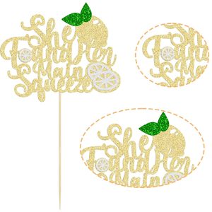 1 unidad de decoración para pastel con la frase 'She Found Her Main Squeeze' y purpurina, para fiesta de despedida de soltera, boda y compromiso con temática de limón - Product Image 3