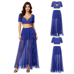 Conjunto de Top Corto y Falda Fluida de Gasa para Danza del Vientre, Ropa Casual Diaria, Fiestas Temáticas y Navidad - Product Image 4