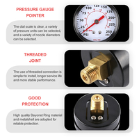 High Precision 0-250 PSI Back Mount Pressure Gauge Triple Scale Dial Red Pointer Brass NPT Connection for Air Gas