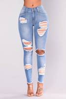Jeans Ripped Denim Femme Grande Taille 3XL en Gros, Jeans Colombianos Por Mayor Tendance Bleu Uni Skinny Classique pour Femme