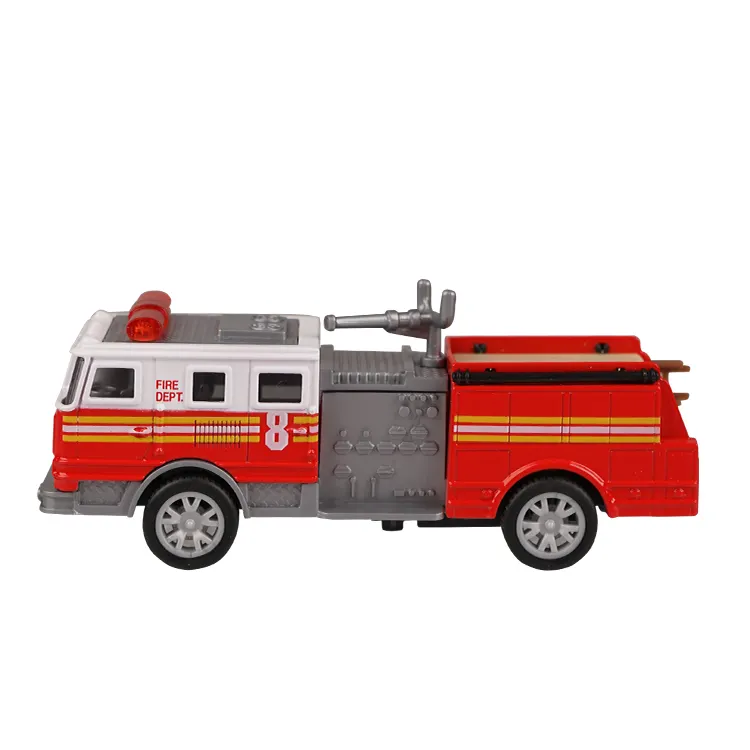 2023卸売おもちゃシミュレーションおもちゃ車プルバックダイキャスト消防車ウィンドウボックス付き