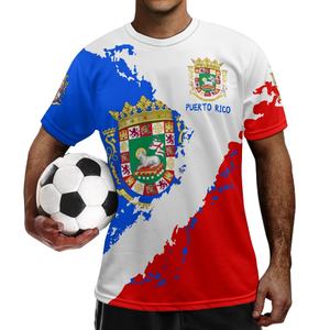 Kurzarm Sport T-Shirts für Männer Stilvolle Polyester Puerto Rico Fußball tragen Trikot Fußball Uniform Fitness Print on Demand - Product Image 1
