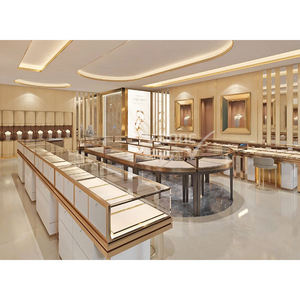 Vitrines de présentation de bijoux incurvées de luxe, mobilier sur mesure haut de gamme pour bijouteries avec éclairage LED pour boutiques de détail haut de gamme - Product Image 3