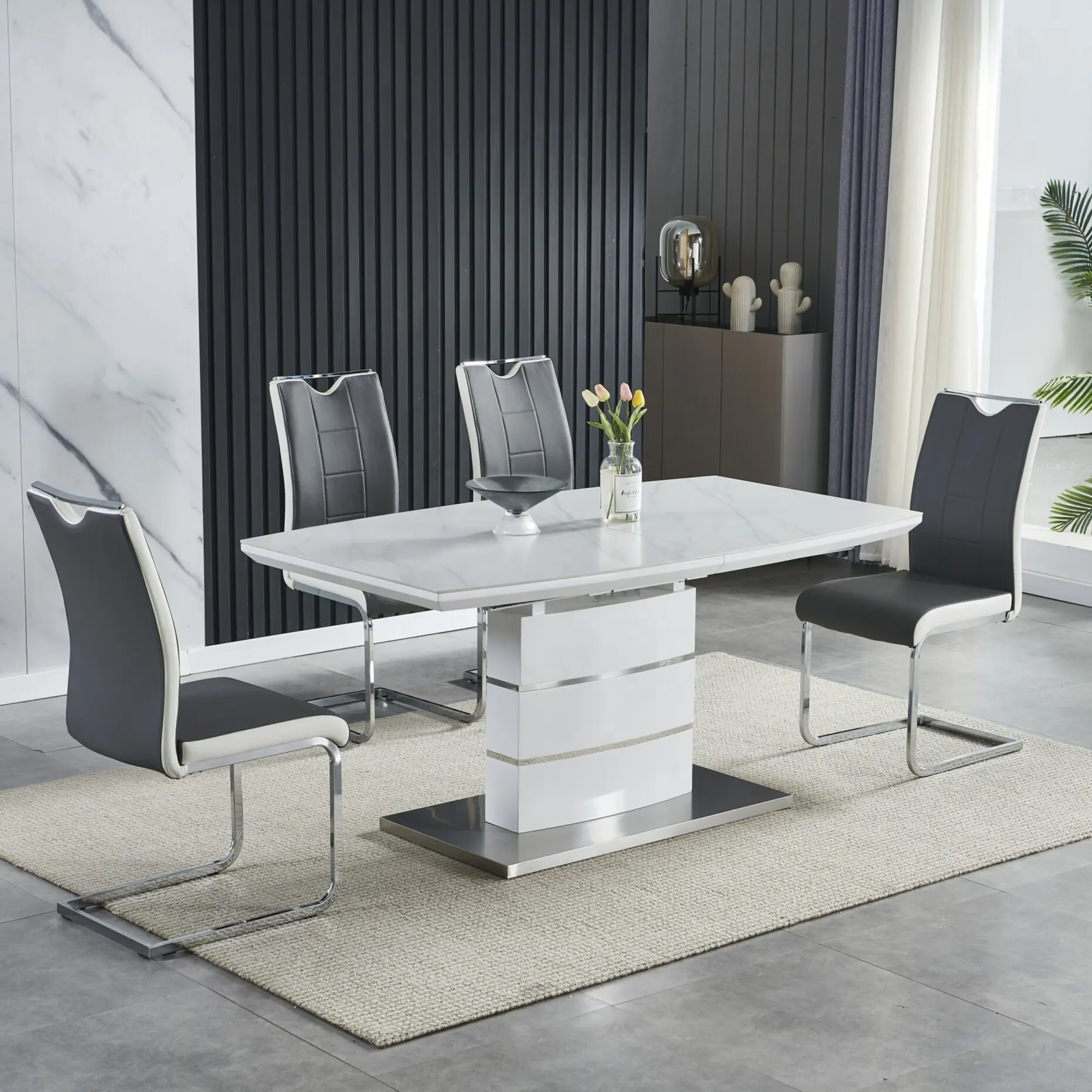 Sinochic fabrika Nordic tarzı lüks Modern MDF üst ahşap Panel mutfak masaları uzatılabilir yemek masası büyük yemek masaları