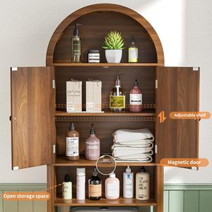Mueble de Lavandería Moderno SENYU de Madera con Parte Superior Arqueada y Estantes de Almacenamiento para Organización del Baño - Product Image 5