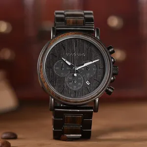 低MOQカスタムデザイン男性ファッション時計オールブラックエボニー木製時計販売