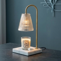 Lampe chauffe-cire à base de marbre blanc, avec tige en métal chromé, abat-jour en verre cannelé, tapis antidérapant, à intensité variable, pour la maison