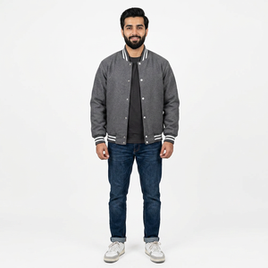 Customized Printed 100% Cotton Stand Sleeve Contrast Piping Black <b>White</b> Varsity <b>Jacket</b> Unisex Custom Embroidery Patches Front - Product Image 1