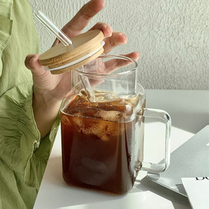 21oz Large capacity clear iridescent Glass coffee Cups Mugs with Glass Straws and Bamboo Lids