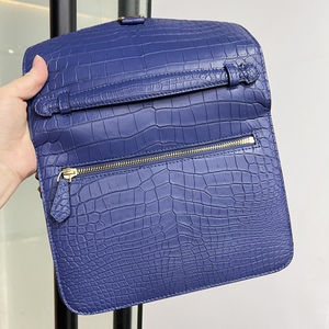 Bolso de Mano de Cuero de Cocodrilo 100% Genuino para Mujer, con Cierre Azul Dorado, Estilo de Diseñador de Lujo, para Llevar Cruzado o al Hombro - Product Image 5