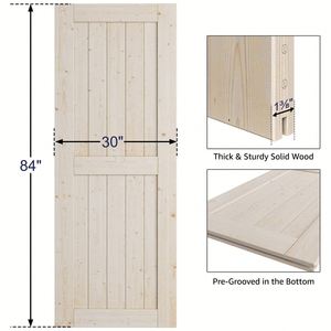 Puerta corrediza de madera de granero de fibra de vidrio, losa con paneles de madera de pino macizo sin terminar, 30x84 pulgadas, FSC & BSCI Factory - Product Image 3