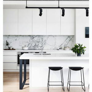 Profesional personalizar alto brillo diseños de lujo de panel plano muebles blancos modulares modernos gabinetes de cocina - Product Image 1