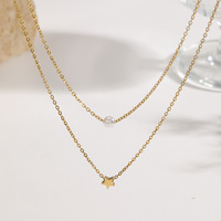 Collier double couche en acier inoxydable avec perles et étoiles, tendance transfrontalière, simple, en acier, inaltérable